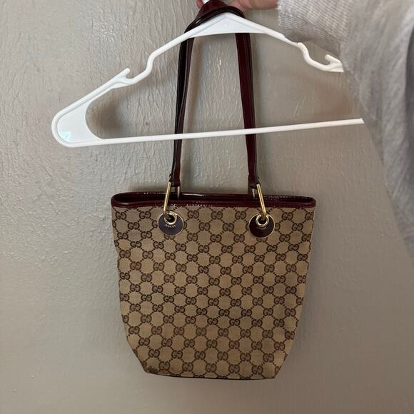 GUCCI Eclipse Small Tote In Canvas Red Designer Logo Bag bucket shoulder - Picture 6 of 16